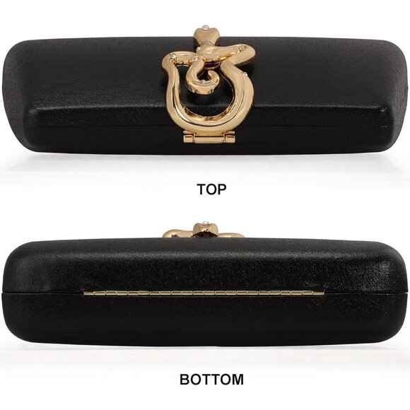 Women's Black Formal Evening Clutch Purse Synthetic Leather With Snake Clasp - Picture 5 of 8